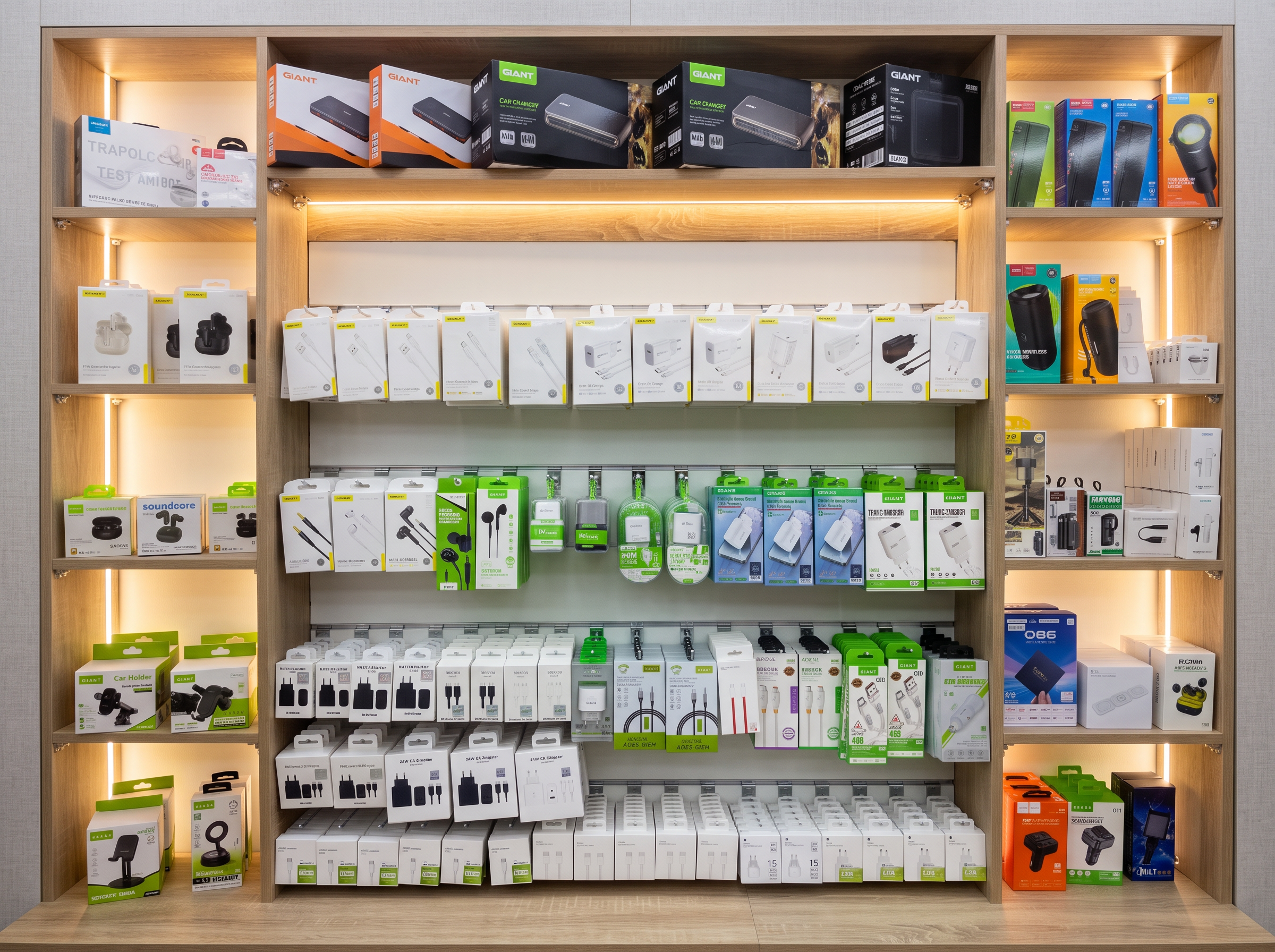 Chargers and cables on display